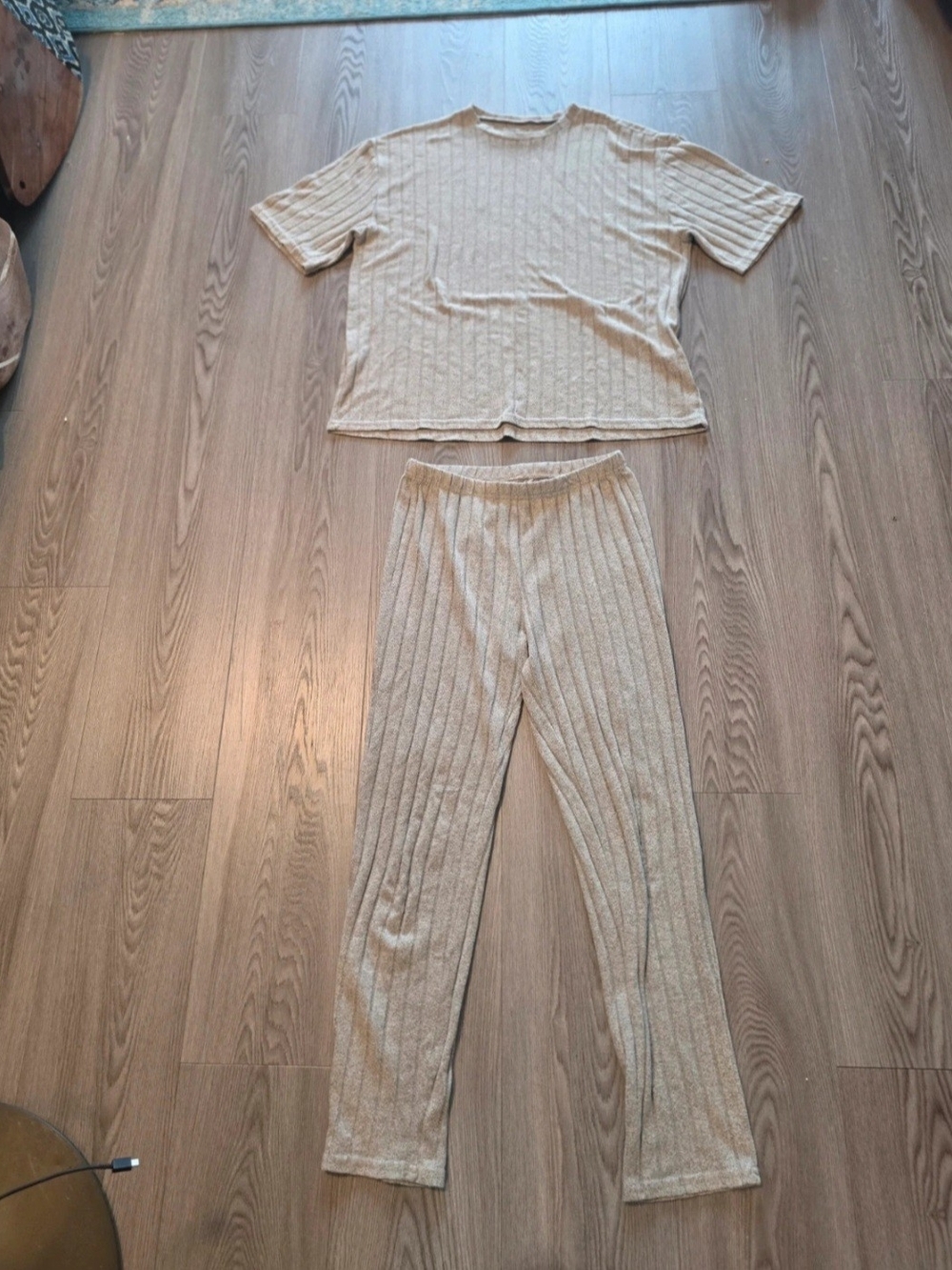 Ribbed Knit Lounge Pajama Set in Cream